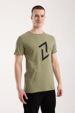 Erkek Dinamik Grafik Sembol Baskılı T-Shirt - HAKİ