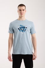 Erkek Geometrik Baskı Detaylı Günlük T-Shirt - Mavi