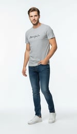 Erkek Minimal İmza Baskılı Slim Fit Günlük T-Shirt