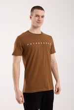 Erkek Minimal Yazı Detaylı Günlük T-Shirt - Kahverengi