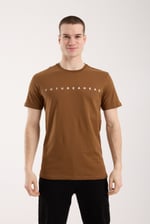 Erkek Minimal Yazı Detaylı Günlük T-Shirt - Kahverengi