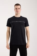 Erkek Minimal Yazı Detaylı Günlük T-Shirt - Siyah