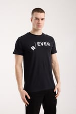 Erkek Urban Never Tipografik Baskılı Slim Fit Günlük Tişört - Siyah