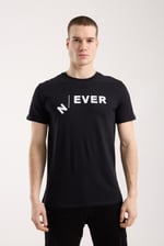Erkek Urban Never Tipografik Baskılı Slim Fit Günlük Tişört - Siyah