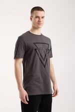 Erkek Urban Stable Kabartma Baskılı Slim Fit Günlük Tişört - Gri