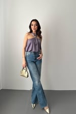 Lila Toka Detaylı Bluz - Lila