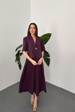 Mürdüm Tek Düğmeli Kısa Ceket Ve Etek Takım - Mürdüm