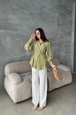 Olive Kemer Detaylı Modal Gömlek Yeşil
