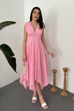 Pembe Brodeli Elbise - Pembe