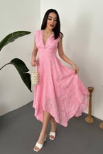 Pembe Brodeli Elbise - Pembe