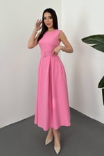 Pembe Halter Yaka Kloş Elbise - PEMBE