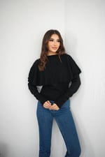 Piliseli Pelerin Detaylı Triko Bluz - Siyah