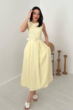 Sarı Halter Yaka Kloş Elbise - Sarı