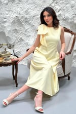 Sarı Omuz Fiyonklu Elbise - Sarı