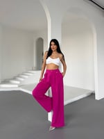 Yüksek Bel Bol Paça Dökümlü Kumaş Pantolon-Pembe - Pembe