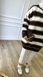 Acı Kahve Soft Çizgili Kazak