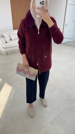 Angora Kürklü Hırka Bordo