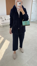 Angora Kürklü Hırka Lacivert