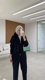 Angora Kürklü Hırka Lacivert