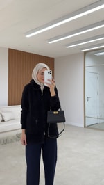 Angora Kürklü Hırka Siyah