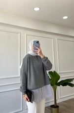 Antrasit Gömlek Detaylı Sweatshirt 