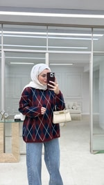 Baklava Desenli Triko Kazak Bordo