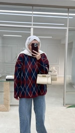 Baklava Desenli Triko Kazak Bordo