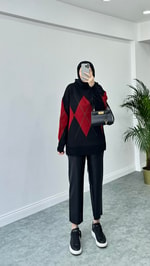 Baklava Desenli Triko Siyah