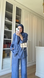 Batik Blazer Takım Mavi