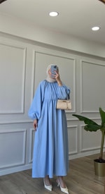 Bebe Mavisi -  Oversize Bisiklet Yaka Elbise