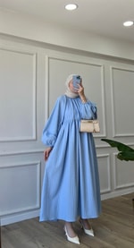 Bebe Mavisi -  Oversize Bisiklet Yaka Elbise
