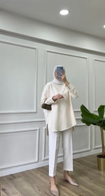Bej - Basic Bisiklet Yaka 