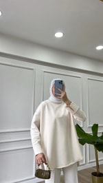 Bej - Basic Bisiklet Yaka 