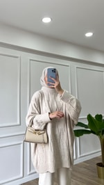 Bej - Oversize Triko