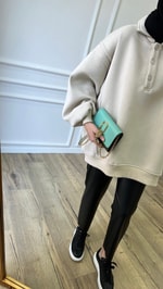 Bej - Polo Yaka Sweatshirt