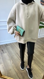 Bej - Polo Yaka Sweatshirt