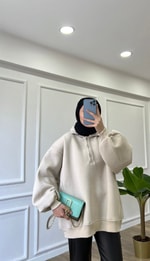 Bej - Polo Yaka Sweatshirt