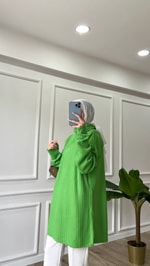 Boğazlı Fitilli Kazak - Yeşil