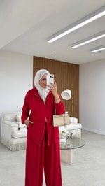 Büzgülü Şalvarlı Oysh Takım Kırmızı