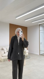 Çift Fermuarlı Hırka Antrasit 