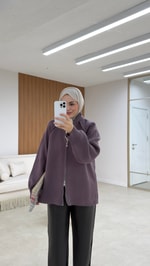 Çift Fermuarlı Hırka Leylak