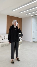 Çift Fermuarlı Hırka Siyah