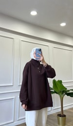 Çıtçıtlı Sweatshirt - Acı Kahve