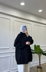 Çıtçıtlı Sweatshirt - Siyah