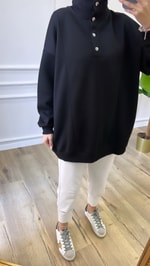 Çıtçıtlı Sweatshirt - Siyah