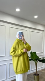 Çıtçıtlı Sweatshirt - Yağ Yeşili