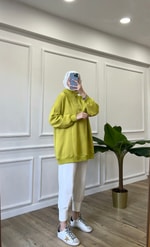 Çıtçıtlı Sweatshirt - Yağ Yeşili