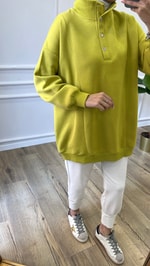 Çıtçıtlı Sweatshirt - Yağ Yeşili