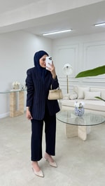 Çizgili Blazer Ceket Lacivert