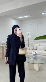 Çizgili Blazer Ceket Lacivert